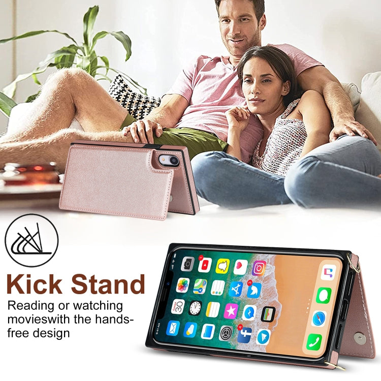 For iPhone XR Cross-body Square Double Buckle Flip Card Bag TPU+PU Case with Card Slots & Wallet & Photo & Strap(Rose Gold) - More iPhone Cases by buy2fix | Online Shopping UK | buy2fix