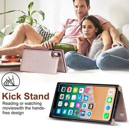 For iPhone XR Cross-body Square Double Buckle Flip Card Bag TPU+PU Case with Card Slots & Wallet & Photo & Strap(Rose Gold) - More iPhone Cases by buy2fix | Online Shopping UK | buy2fix