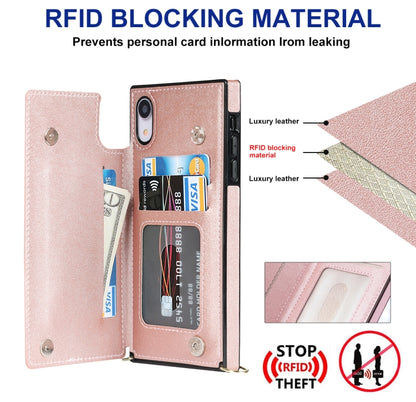 For iPhone XR Cross-body Square Double Buckle Flip Card Bag TPU+PU Case with Card Slots & Wallet & Photo & Strap(Rose Gold) - More iPhone Cases by buy2fix | Online Shopping UK | buy2fix