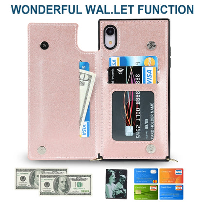 For iPhone XR Cross-body Square Double Buckle Flip Card Bag TPU+PU Case with Card Slots & Wallet & Photo & Strap(Rose Gold) - More iPhone Cases by buy2fix | Online Shopping UK | buy2fix