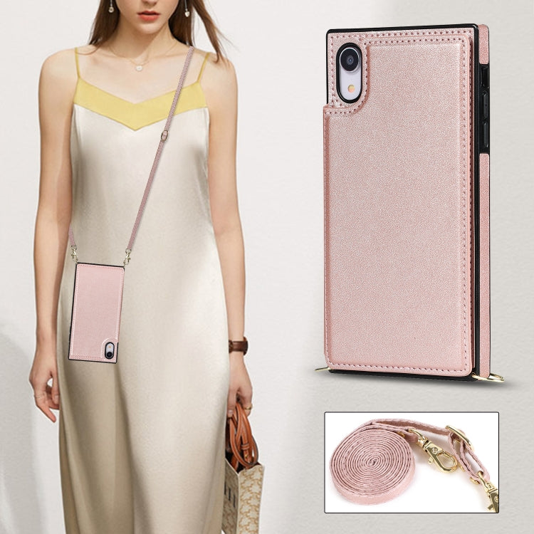 For iPhone XR Cross-body Square Double Buckle Flip Card Bag TPU+PU Case with Card Slots & Wallet & Photo & Strap(Rose Gold) - More iPhone Cases by buy2fix | Online Shopping UK | buy2fix