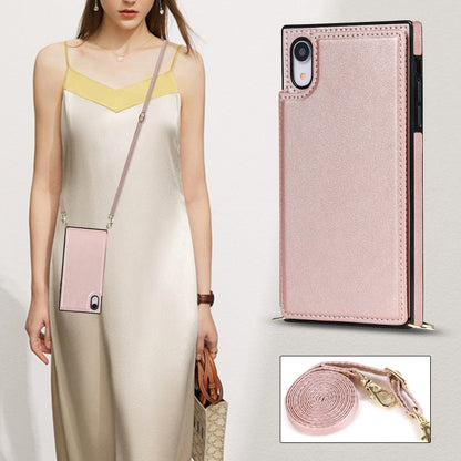For iPhone XR Cross-body Square Double Buckle Flip Card Bag TPU+PU Case with Card Slots & Wallet & Photo & Strap(Rose Gold) - More iPhone Cases by buy2fix | Online Shopping UK | buy2fix