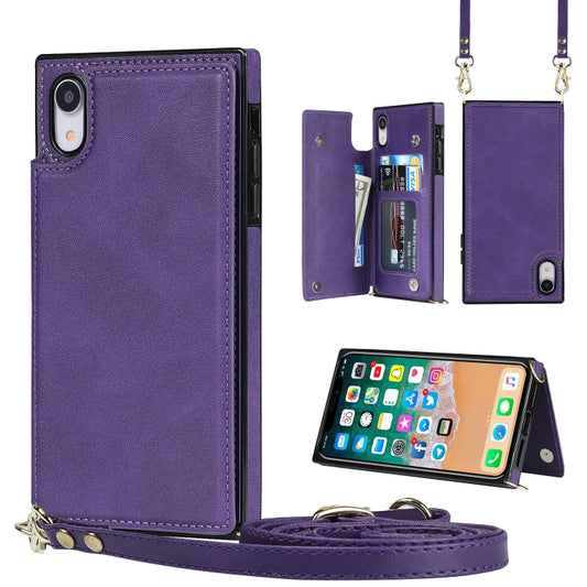 For iPhone XR Cross-body Square Double Buckle Flip Card Bag TPU+PU Case with Card Slots & Wallet & Photo & Strap(Purple) - More iPhone Cases by buy2fix | Online Shopping UK | buy2fix