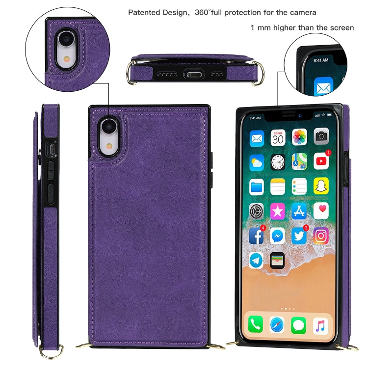 For iPhone XR Cross-body Square Double Buckle Flip Card Bag TPU+PU Case with Card Slots & Wallet & Photo & Strap(Purple) - More iPhone Cases by buy2fix | Online Shopping UK | buy2fix