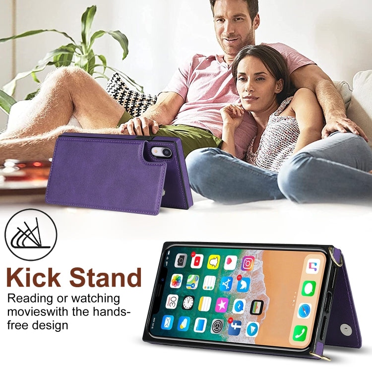 For iPhone XR Cross-body Square Double Buckle Flip Card Bag TPU+PU Case with Card Slots & Wallet & Photo & Strap(Purple) - More iPhone Cases by buy2fix | Online Shopping UK | buy2fix