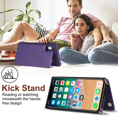 For iPhone XR Cross-body Square Double Buckle Flip Card Bag TPU+PU Case with Card Slots & Wallet & Photo & Strap(Purple) - More iPhone Cases by buy2fix | Online Shopping UK | buy2fix