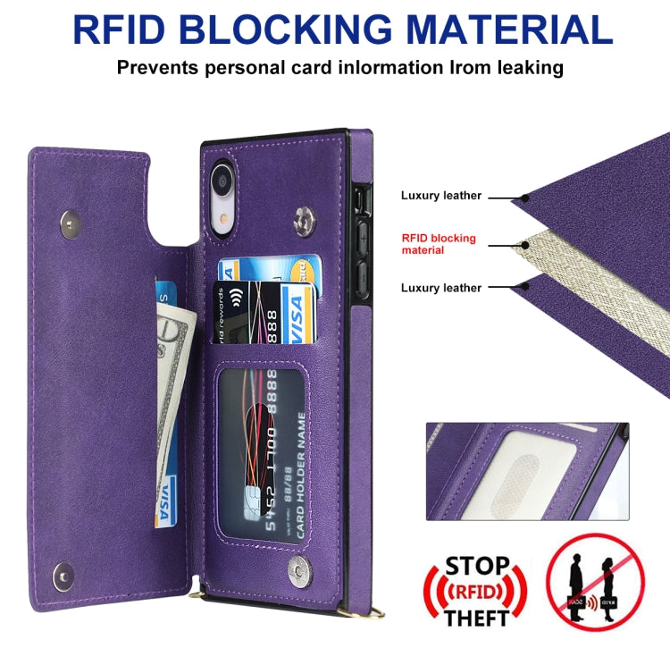 For iPhone XR Cross-body Square Double Buckle Flip Card Bag TPU+PU Case with Card Slots & Wallet & Photo & Strap(Purple) - More iPhone Cases by buy2fix | Online Shopping UK | buy2fix