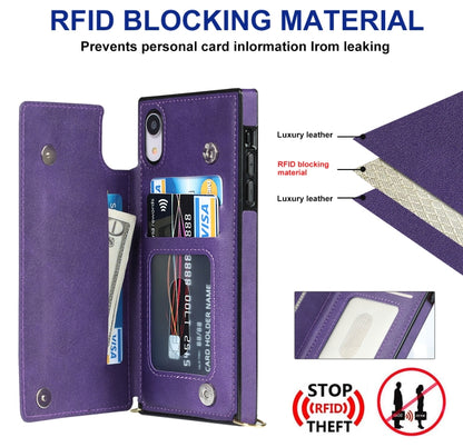 For iPhone XR Cross-body Square Double Buckle Flip Card Bag TPU+PU Case with Card Slots & Wallet & Photo & Strap(Purple) - More iPhone Cases by buy2fix | Online Shopping UK | buy2fix