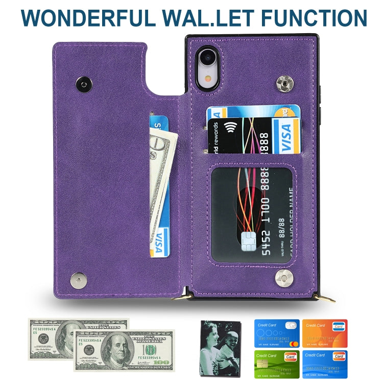 For iPhone XR Cross-body Square Double Buckle Flip Card Bag TPU+PU Case with Card Slots & Wallet & Photo & Strap(Purple) - More iPhone Cases by buy2fix | Online Shopping UK | buy2fix