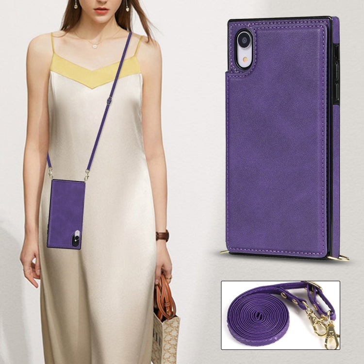 For iPhone XR Cross-body Square Double Buckle Flip Card Bag TPU+PU Case with Card Slots & Wallet & Photo & Strap(Purple) - More iPhone Cases by buy2fix | Online Shopping UK | buy2fix