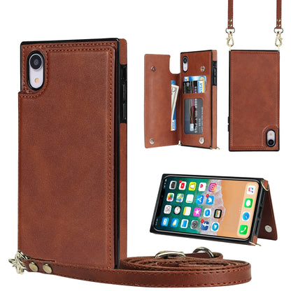 For iPhone XR Cross-body Square Double Buckle Flip Card Bag TPU+PU Case with Card Slots & Wallet & Photo & Strap(Brown) - More iPhone Cases by buy2fix | Online Shopping UK | buy2fix