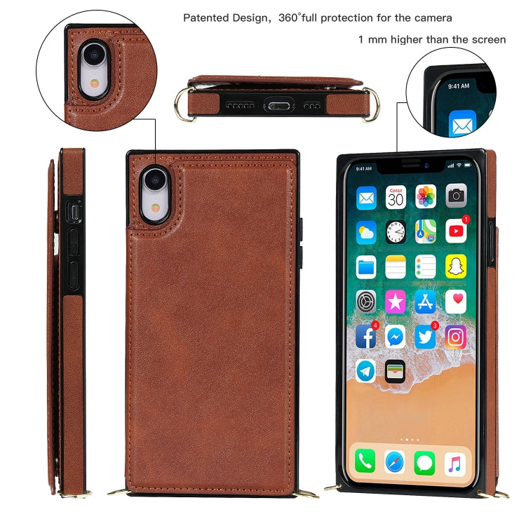For iPhone XR Cross-body Square Double Buckle Flip Card Bag TPU+PU Case with Card Slots & Wallet & Photo & Strap(Brown) - More iPhone Cases by buy2fix | Online Shopping UK | buy2fix