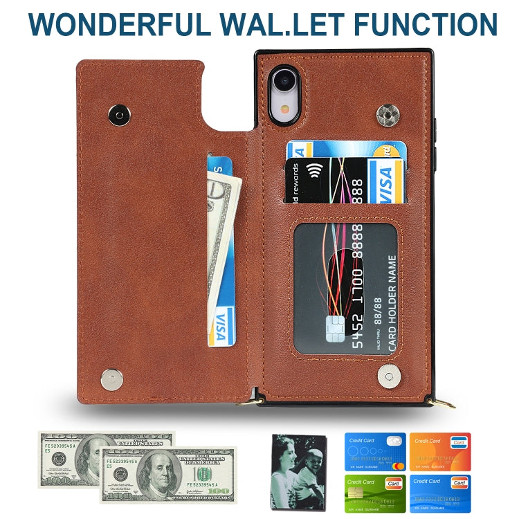 For iPhone XR Cross-body Square Double Buckle Flip Card Bag TPU+PU Case with Card Slots & Wallet & Photo & Strap(Brown) - More iPhone Cases by buy2fix | Online Shopping UK | buy2fix