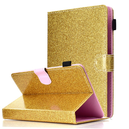 For 7 inch Tablet Varnish Glitter Powder Horizontal Flip Leather Case with Holder & Card Slot(Gold) - 7 inch by buy2fix | Online Shopping UK | buy2fix