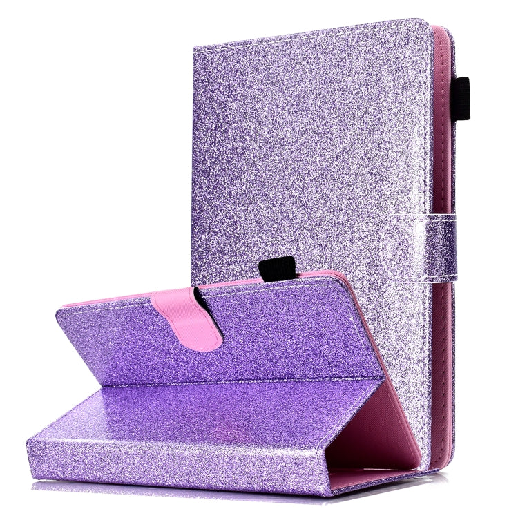 For 8 inch Tablet Varnish Glitter Powder Horizontal Flip Leather Case with Holder & Card Slot(Purple) - 8 inch by buy2fix | Online Shopping UK | buy2fix