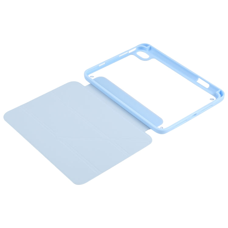 For iPad mini 2024 / mini 6 Deformation Transparent Acrylic Horizontal Flip PU Leather Tablet Case with Multi-folding Holder & Sleep / Wake-up Function & Pen Slot(Baby Blue) - iPad mini 6 Cases by buy2fix | Online Shopping UK | buy2fix