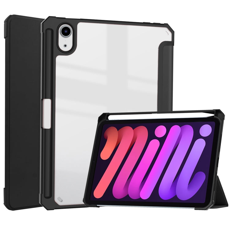 For iPad mini 6 / mini 2024 Tri-folding Acrylic TPU Smart Leather Tablet Case with Holder & Pen Slot(Black) - iPad mini 6 Cases by buy2fix | Online Shopping UK | buy2fix