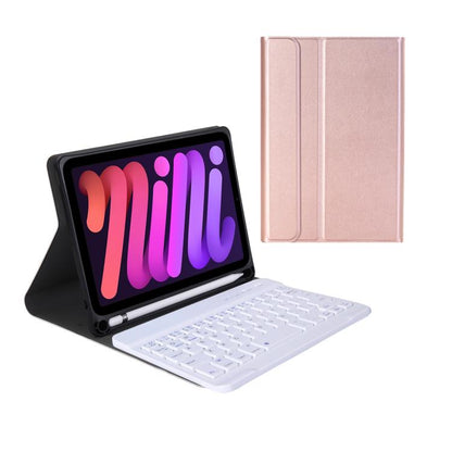A06B Ultra-thin Detachable Bluetooth Keyboard Leather Case with Pen Slot & Holder for iPad mini 6 / mini 7(Rose Gold) by buy2fix