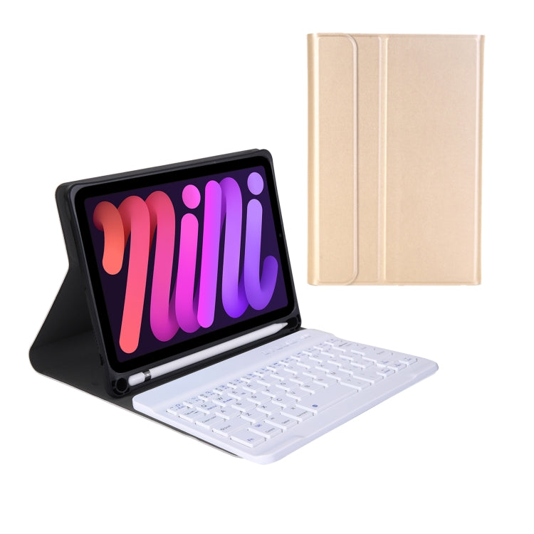 A06B Ultra-thin Detachable Bluetooth Keyboard Leather Tablet Case with Pen Slot & Holder for iPad mini 6(Gold) - For iPad mini by buy2fix | Online Shopping UK | buy2fix