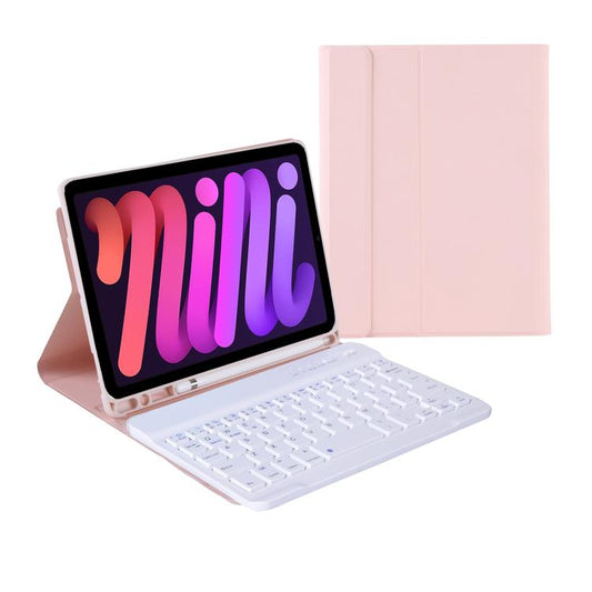 A06B Ultra-thin Detachable Bluetooth Keyboard Leather Case with Pen Slot & Holder for iPad mini 6 / mini 7(Pink) by buy2fix