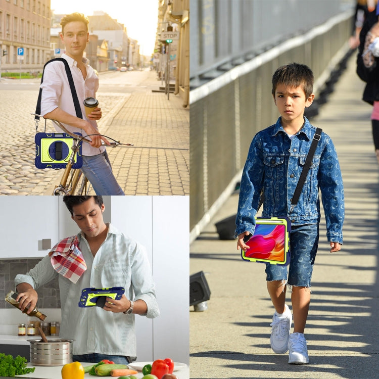For iPad mini 2024 / mini 6 360 Degree Rotation Contrast Color Shockproof Silicone + PC Tablet Case with Holder & Hand Grip Strap & Shoulder Strap(Navy Blue+Yellow Green) - iPad mini 6 Cases by buy2fix | Online Shopping UK | buy2fix
