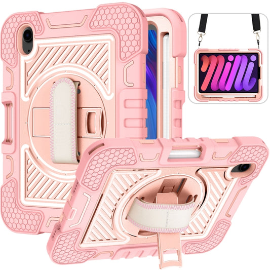 For iPad mini 2024 / mini 6 360 Degree Rotation Contrast Color Shockproof Silicone + PC Tablet Case with Holder & Hand Grip Strap & Shoulder Strap(Rose Gold) - iPad mini 6 Cases by buy2fix | Online Shopping UK | buy2fix