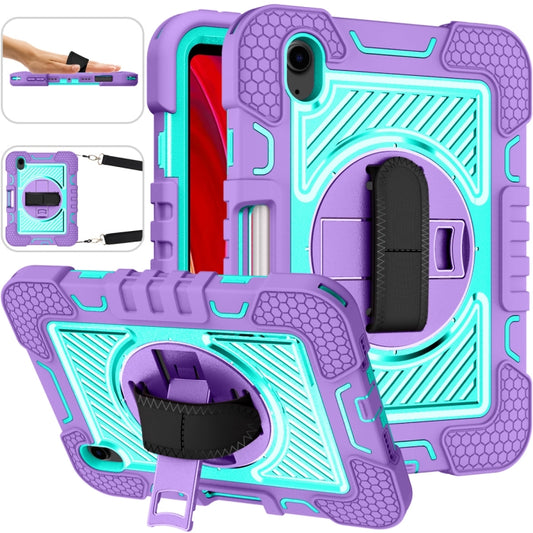 For iPad mini 2024 / mini 6 360 Degree Rotation Contrast Color Shockproof Silicone + PC Tablet Case with Holder & Hand Grip Strap & Shoulder Strap(Purple+Mint Green) - iPad mini 6 Cases by buy2fix | Online Shopping UK | buy2fix
