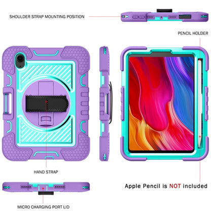 For iPad mini 2024 / mini 6 360 Degree Rotation Contrast Color Shockproof Silicone + PC Tablet Case with Holder & Hand Grip Strap & Shoulder Strap(Purple+Mint Green) - iPad mini 6 Cases by buy2fix | Online Shopping UK | buy2fix