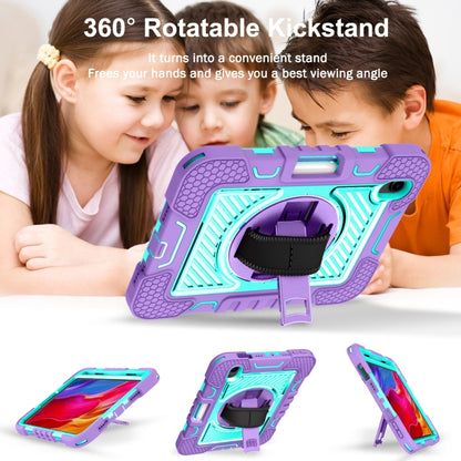 For iPad mini 2024 / mini 6 360 Degree Rotation Contrast Color Shockproof Silicone + PC Tablet Case with Holder & Hand Grip Strap & Shoulder Strap(Purple+Mint Green) - iPad mini 6 Cases by buy2fix | Online Shopping UK | buy2fix