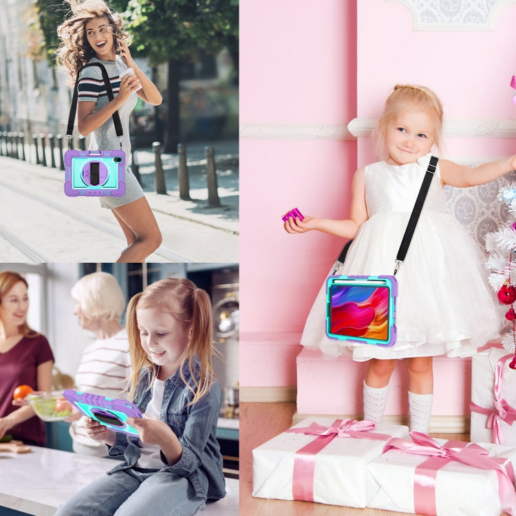 For iPad mini 2024 / mini 6 360 Degree Rotation Contrast Color Shockproof Silicone + PC Tablet Case with Holder & Hand Grip Strap & Shoulder Strap(Purple+Mint Green) - iPad mini 6 Cases by buy2fix | Online Shopping UK | buy2fix