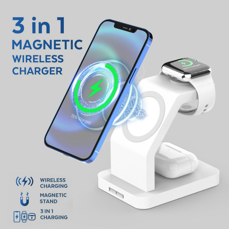 S6 3 In 1 Multi-function Magnetic Wireless Charger Stand for iPhone & iWatch & AirPods(White) - Wireless Charger by buy2fix | Online Shopping UK | buy2fix