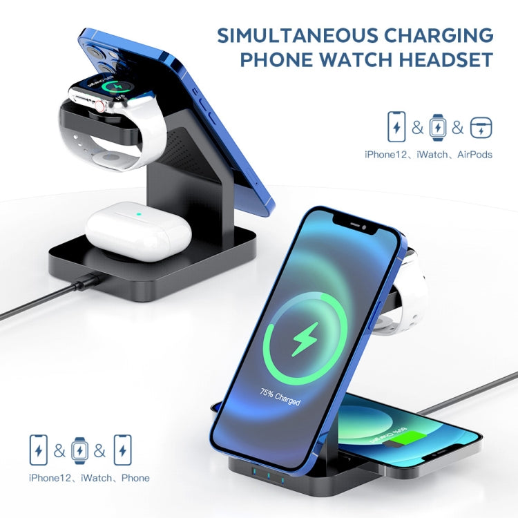 S6 3 In 1 Multi-function Magnetic Wireless Charger Stand for iPhone & iWatch & AirPods(Black) - Wireless Charger by buy2fix | Online Shopping UK | buy2fix