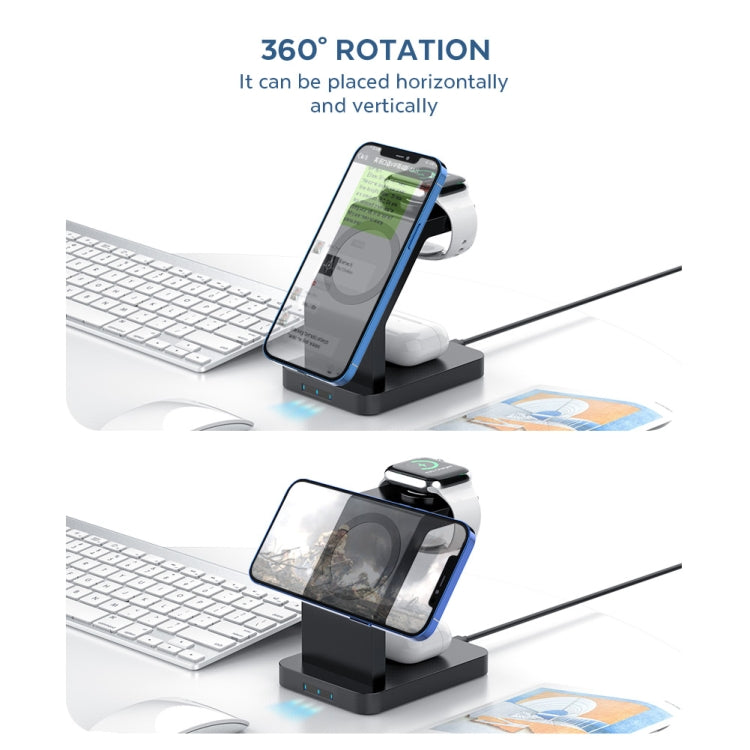 S6 3 In 1 Multi-function Magnetic Wireless Charger Stand for iPhone & iWatch & AirPods(Black) - Wireless Charger by buy2fix | Online Shopping UK | buy2fix