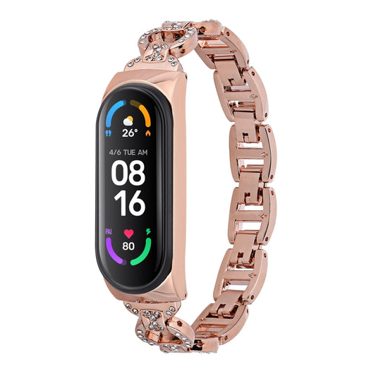 For Xiaomi Mi Band 6 / 5 8-shaped Diamond Alloy Watch Band(Rose Gold) - Watch Bands by buy2fix | Online Shopping UK | buy2fix