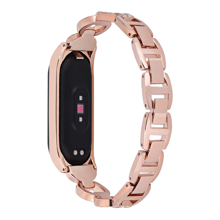 For Xiaomi Mi Band 6 / 5 8-shaped Diamond Alloy Watch Band(Rose Gold) - Watch Bands by buy2fix | Online Shopping UK | buy2fix