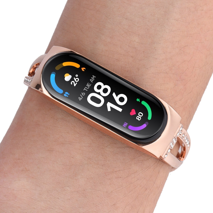 For Xiaomi Mi Band 6 / 5 X-shaped Diamond Alloy Watch Band(Rose Gold) - Watch Bands by buy2fix | Online Shopping UK | buy2fix