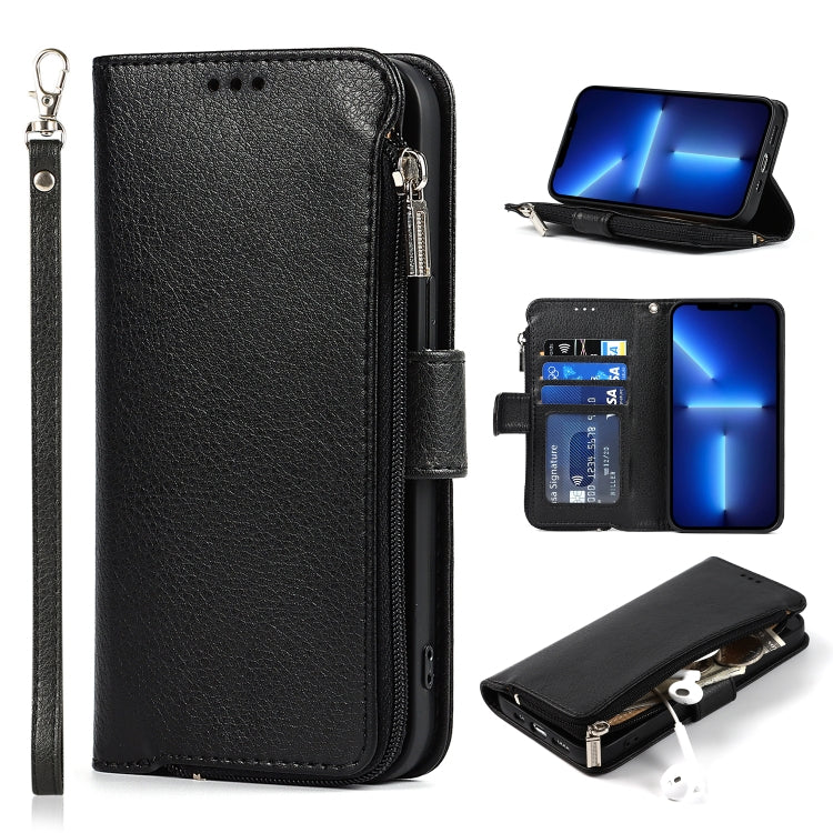 For iPhone 13 mini Microfiber Zipper Horizontal Flip Leather Case with Holder & Card Slots & Wallet (Black) - iPhone 13 mini Cases by buy2fix | Online Shopping UK | buy2fix