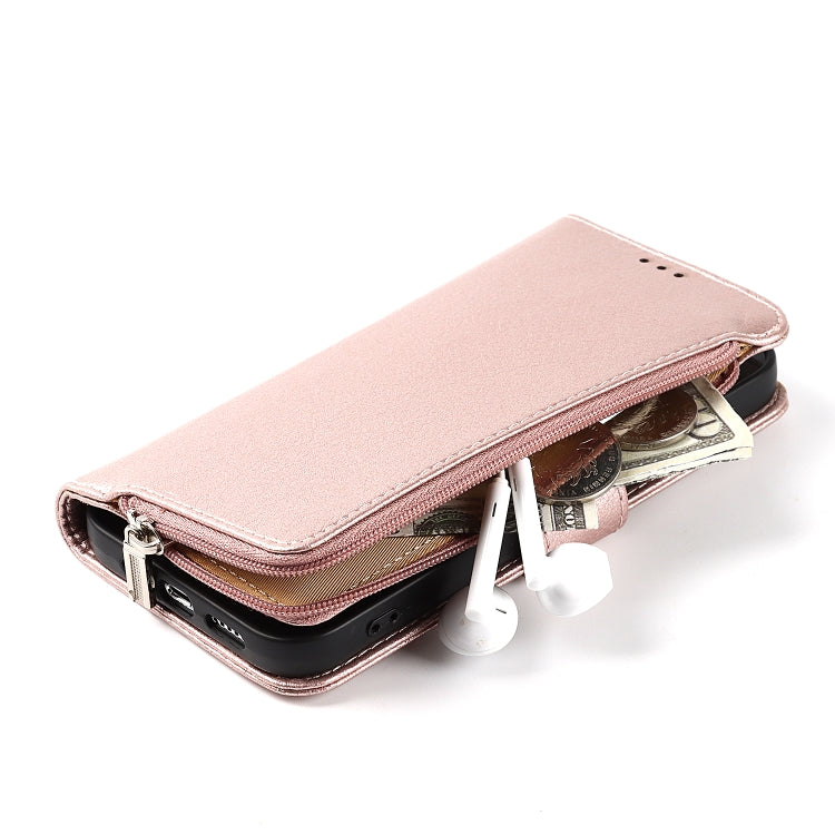 For iPhone 13 mini Microfiber Zipper Horizontal Flip Leather Case with Holder & Card Slots & Wallet (Rose Gold) - iPhone 13 mini Cases by buy2fix | Online Shopping UK | buy2fix