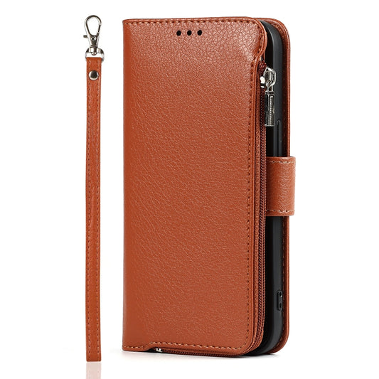 For iPhone 13 mini Microfiber Zipper Horizontal Flip Leather Case with Holder & Card Slots & Wallet (Brown) - iPhone 13 mini Cases by buy2fix | Online Shopping UK | buy2fix