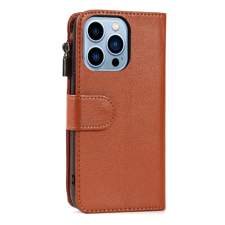 For iPhone 13 mini Microfiber Zipper Horizontal Flip Leather Case with Holder & Card Slots & Wallet (Brown) - iPhone 13 mini Cases by buy2fix | Online Shopping UK | buy2fix