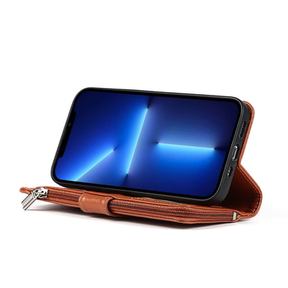 For iPhone 13 mini Microfiber Zipper Horizontal Flip Leather Case with Holder & Card Slots & Wallet (Brown) - iPhone 13 mini Cases by buy2fix | Online Shopping UK | buy2fix