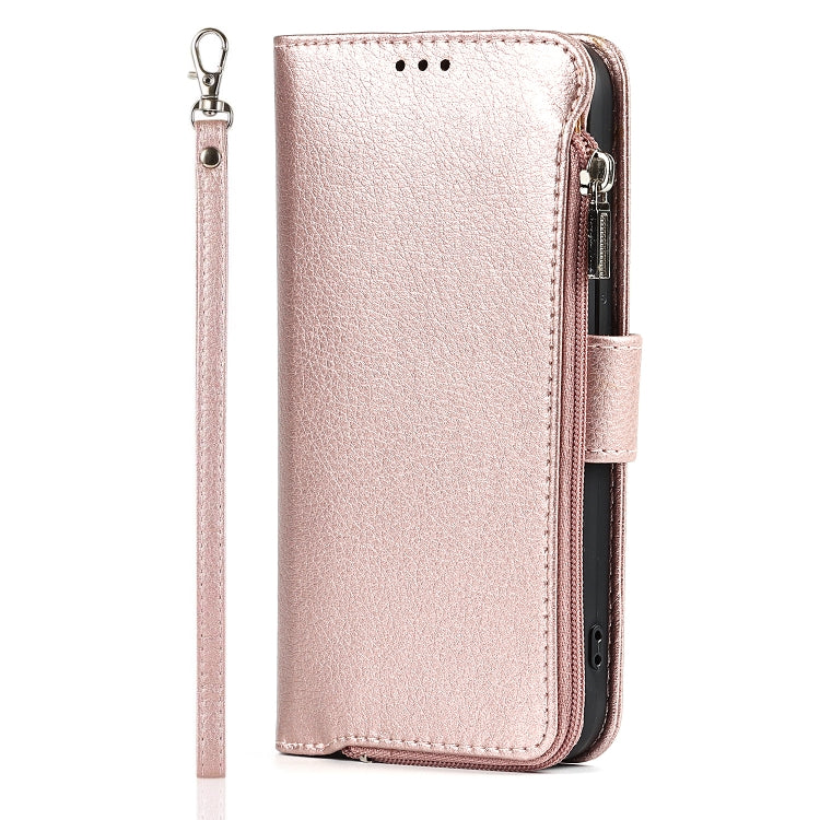 For iPhone 13 Microfiber Zipper Horizontal Flip Leather Case with Holder & Card Slots & Wallet(Rose Gold) - iPhone 13 Cases by buy2fix | Online Shopping UK | buy2fix