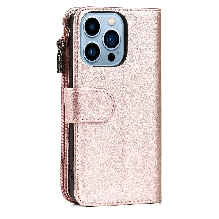 For iPhone 13 Microfiber Zipper Horizontal Flip Leather Case with Holder & Card Slots & Wallet(Rose Gold) - iPhone 13 Cases by buy2fix | Online Shopping UK | buy2fix
