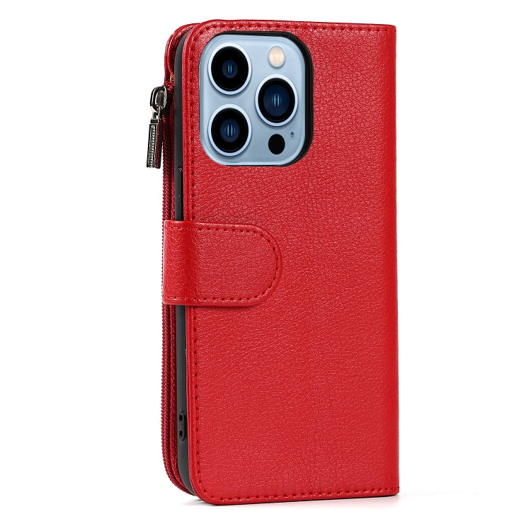 For iPhone 13 Microfiber Zipper Horizontal Flip Leather Case with Holder & Card Slots & Wallet(Red) - iPhone 13 Cases by buy2fix | Online Shopping UK | buy2fix