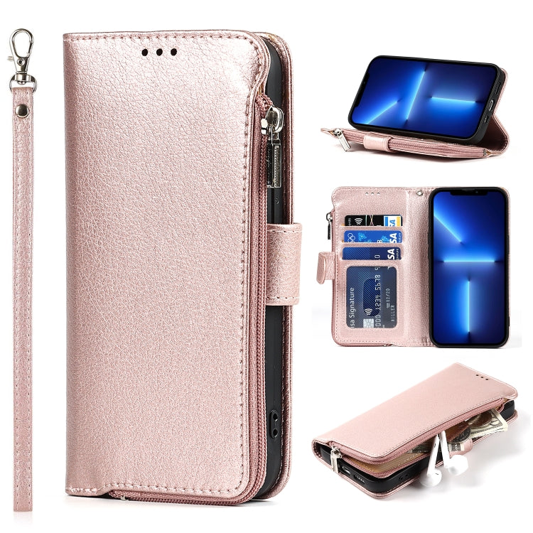 For iPhone 13 Pro Microfiber Zipper Horizontal Flip Leather Case with Holder & Card Slots & Wallet (Rose Gold) - iPhone 13 Pro Cases by buy2fix | Online Shopping UK | buy2fix