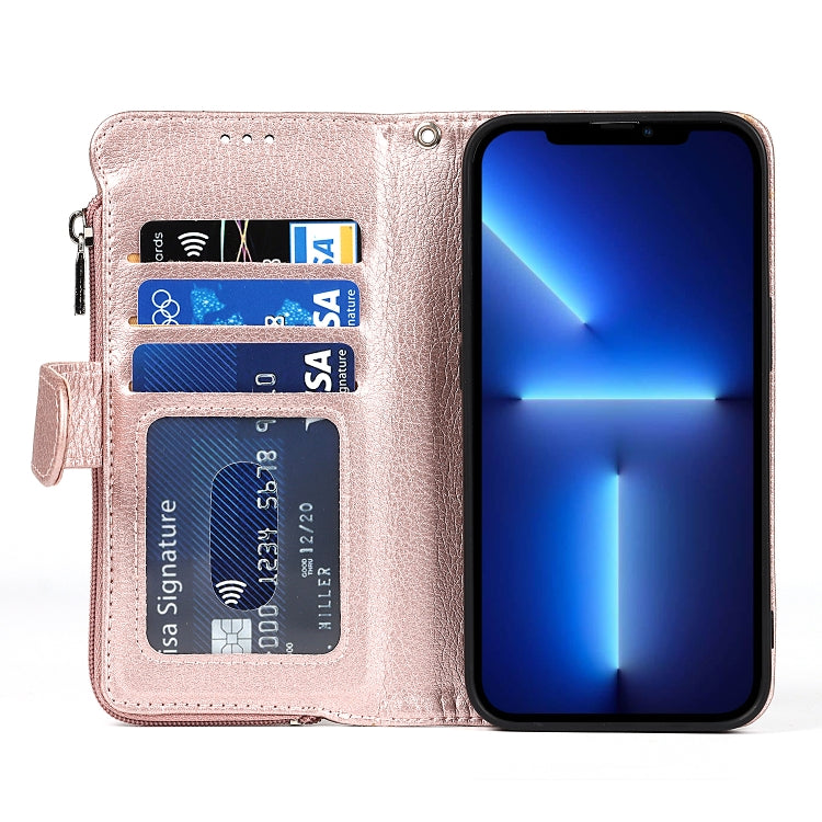 For iPhone 13 Pro Microfiber Zipper Horizontal Flip Leather Case with Holder & Card Slots & Wallet (Rose Gold) - iPhone 13 Pro Cases by buy2fix | Online Shopping UK | buy2fix