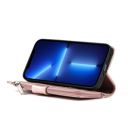 For iPhone 13 Pro Microfiber Zipper Horizontal Flip Leather Case with Holder & Card Slots & Wallet (Rose Gold) - iPhone 13 Pro Cases by buy2fix | Online Shopping UK | buy2fix