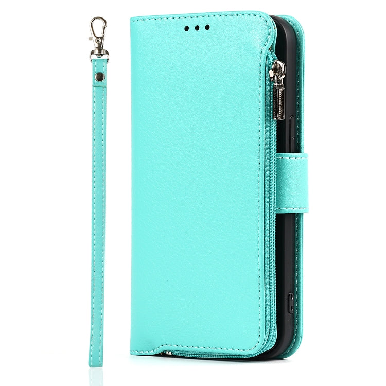 For iPhone 13 Pro Microfiber Zipper Horizontal Flip Leather Case with Holder & Card Slots & Wallet (Mint Green) - iPhone 13 Pro Cases by buy2fix | Online Shopping UK | buy2fix