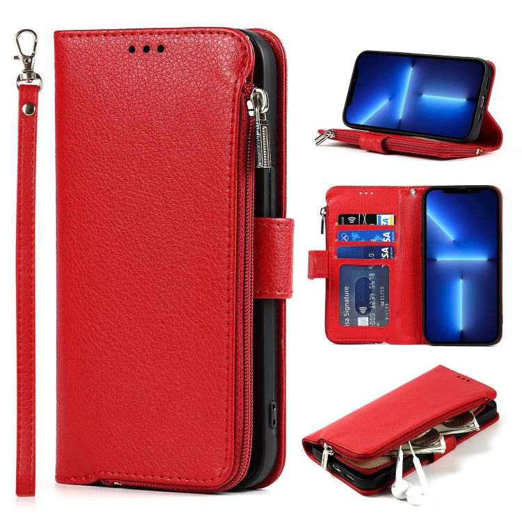 For iPhone 13 Pro Microfiber Zipper Horizontal Flip Leather Case with Holder & Card Slots & Wallet (Red) - iPhone 13 Pro Cases by buy2fix | Online Shopping UK | buy2fix