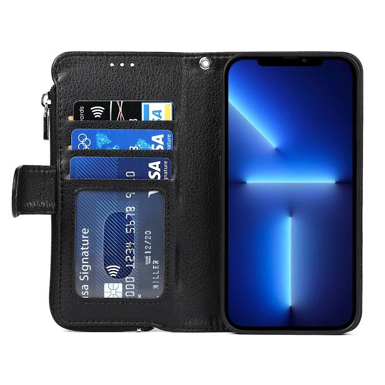 For iPhone 13 Pro Max Microfiber Zipper Horizontal Flip Leather Case with Holder & Card Slots & Wallet (Black) - iPhone 13 Pro Max Cases by buy2fix | Online Shopping UK | buy2fix